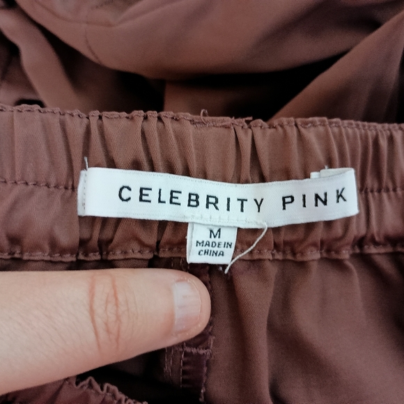2/$30 CELEBRITY PINK Winter Fall Chocolate Satin Wide Leg Cargo Pants (#1,516) - Picture 2 of 13
